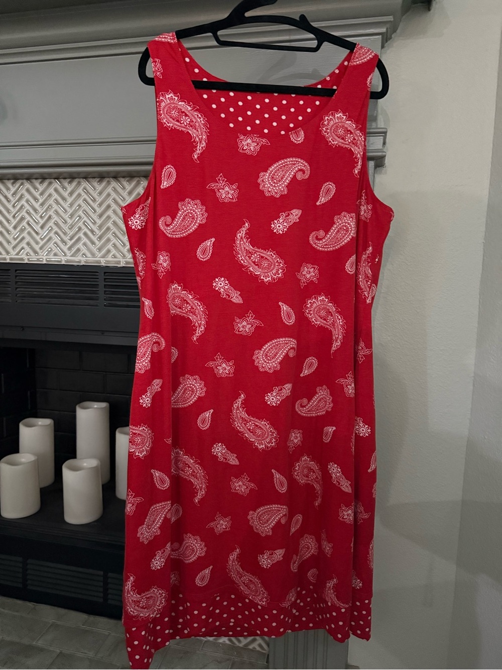 Sleeveless Reversible Red Dress with White Paisley/White Polka Dots